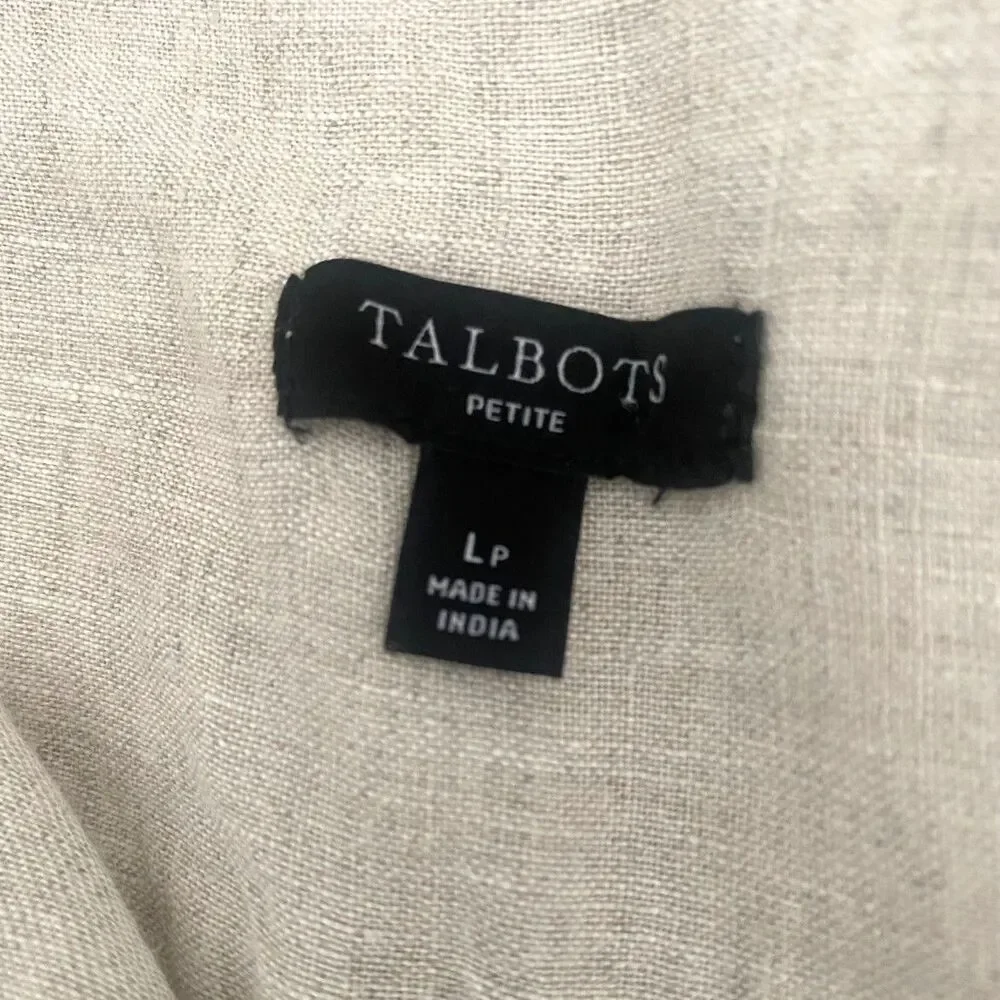 Talbots 100% Linen Natural Tunic Top Button Down Shirt LP Relaxed Coastal Beach
